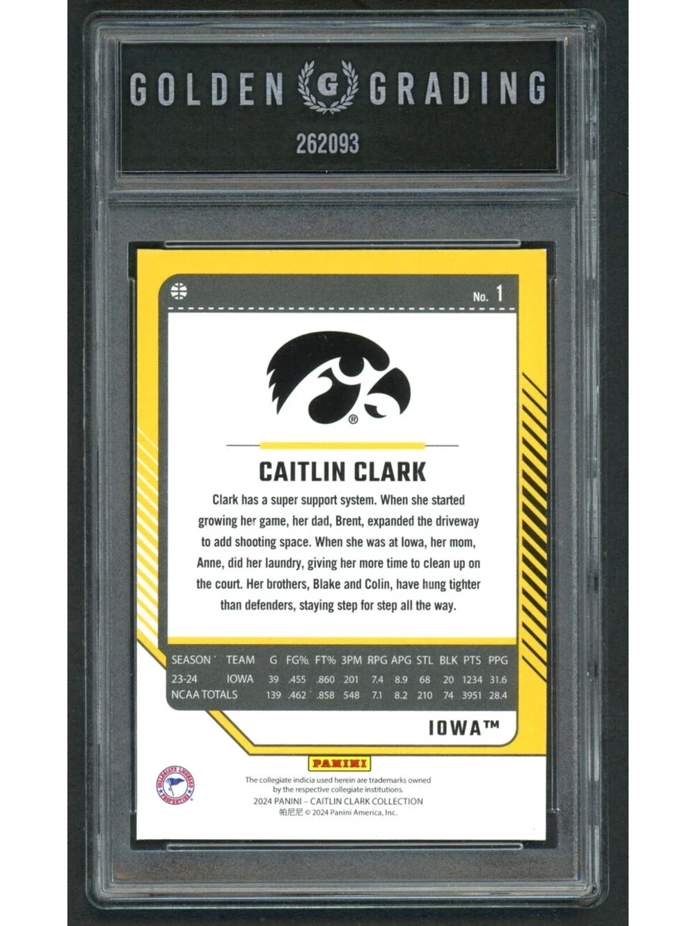 2024 Panini Caitlin Clark Collection Donruss Caitlin Clark #1 (RC) Graded Mint 9